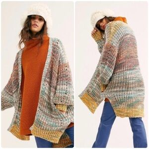 NWT Free People Dreaming Again Open Front Chunky Knit Cardigan Mountain Breeze